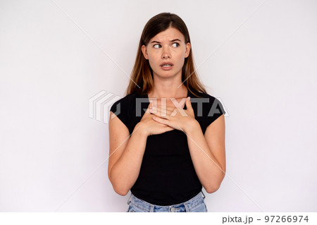 Portrait of displeased young woman looking away feeling guilt 97266974