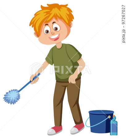 Cartoon kid in cleaning posture 97267027