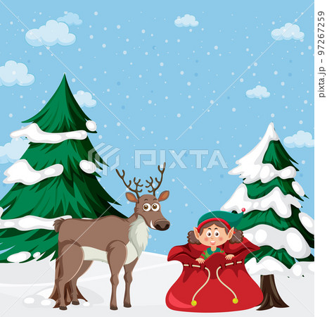 Christmas background with reindeer and elf 97267259