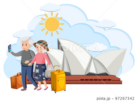 Elderly couple standing in front of Sydney Opera House Elderly couple standing in front of Sydney Opera House 97267342