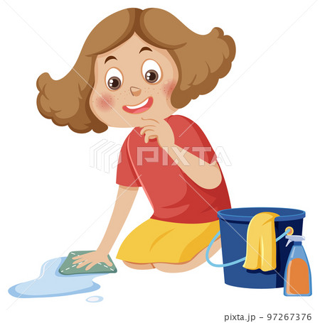 Cartoon kid in cleaning posture 97267376