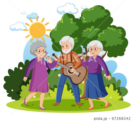 Elderly people relaxing at park 97268342