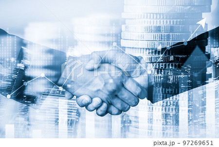 Business handshake on finance prosperity and money technology asset background Business handshake on finance prosperity and money technology asset background 97269651