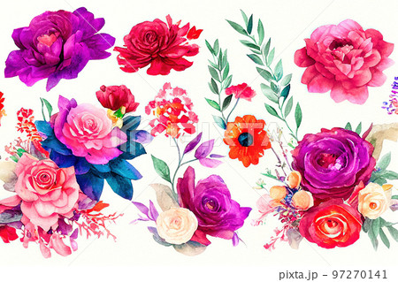 Flower bouquet set watercolor pieces of artwork design Flower bouquet set watercolor pieces of artwork design 97270141
