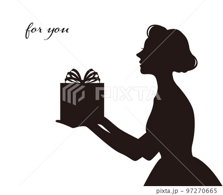 プレゼントの箱を渡す女性のシルエットイラスト素材 ベクター バレンタイン 97270665
