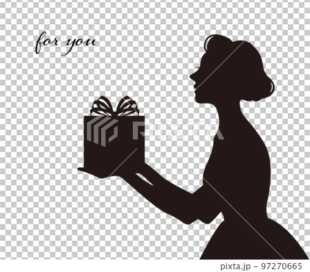 プレゼントの箱を渡す女性のシルエットイラスト素材 ベクター バレンタイン 97270665
