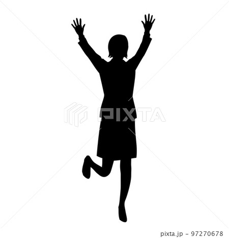 両手をあげるビジネスウーマンのシルエット 97270678