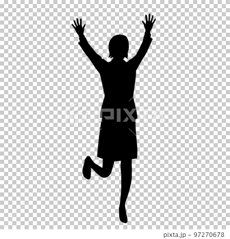 両手をあげるビジネスウーマンのシルエット 97270678