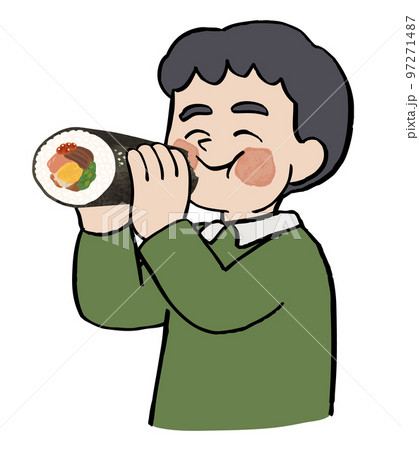 恵方巻を食べる男性 97271487