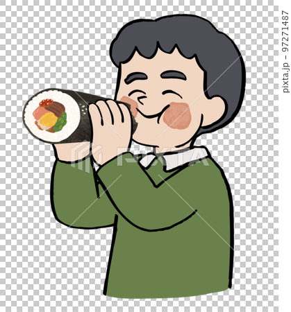 恵方巻を食べる男性 97271487