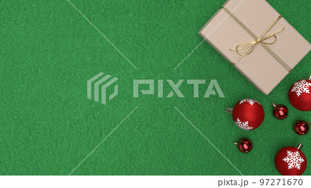The red Christmas balls and gift box on green background  3d rendering 97271670