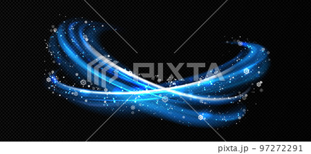 Abstract neon blue curve with snowflakes Abstract neon blue curve with snowflakes 97272291