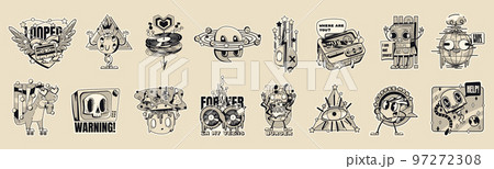 Y2k stickers monochrome retro psychedelic patches 97272308