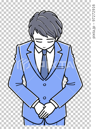 A young man in a suit who folds his hands and bows (upper body, simple) 97272916