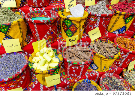 Nuts and Spices in the Old Souq of Nizwa, Oman. Traditional Bazaar with Ingredients of Omani Cuisine. Nuts and Spices in the Old Souq of Nizwa, Oman. Traditional Bazaar with Ingredients of Omani Cuisine. 97273035