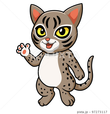 Cute ocicat cat cartoon waving hand 97273117