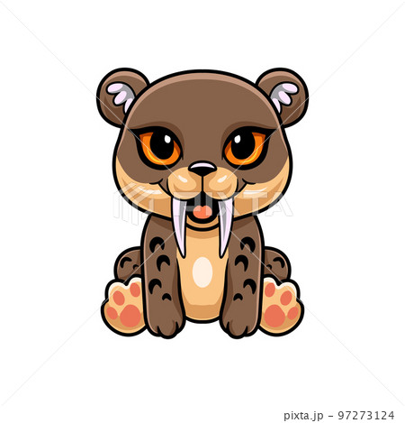 Cute little smilodon cartoon sitting 97273124