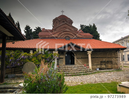Exterior view to Holy Virgin mary Mary Perybleptos Church , Ohrid, North Macedonia Exterior view to Holy Virgin mary Mary Perybleptos Church , Ohrid, North Macedonia 97273989