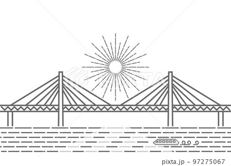 大橋と太陽光 線画モノクロ 大橋と太陽光 線画モノクロ 97275067