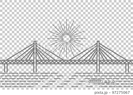 Bridge and sunlight, monochrome line drawing 97275067