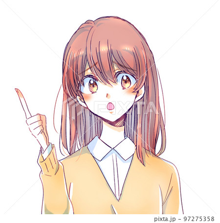 困っている女子学生 口パク 指さし 困っている女子学生 口パク 指さし 97275358