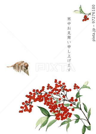 水彩で描いた寒中お見舞い テンプレート 文字あり 白バック透過背景 水彩で描いた寒中お見舞い テンプレート 文字あり 白バック透過背景 97276180