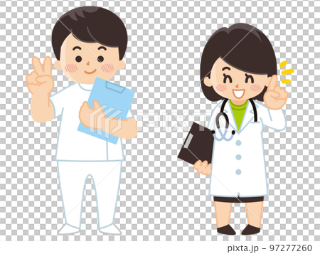 女性医師と男性看護師　医療従事者 97277260