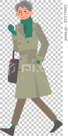 Senior woman walking wearing a trench coat 97277405