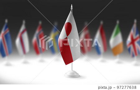 The national flag of the Greenland on the background of flags of other countries 97277638