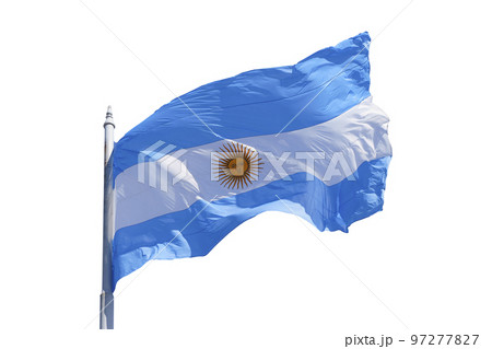 Argentine flag on a blank white background isolate. Blue and white National symbol of Argentinean culture and patriotism. 97277827