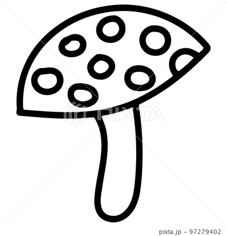 Doodle Mushroom in Vintage Style on White Background. Cartoon Vector Illustration. Mushroom Vector. Simple Flat Mushroom Symbol Isolated on White Background. Doodle Vector Sketch Illustration. 97279402