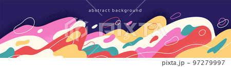 Vector background with fluid abstract doodle. Banner with splattered shapes, smooth,dynamic blob organic wave. Flat vector illustration 97279997