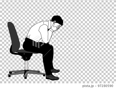 椅子に座って落ち込む男性 悩むサラリーマンの全身横向きのイラスト 97280590