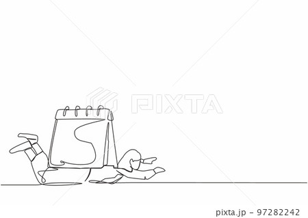 Continuous one line drawing unhappy businesswoman under heavy calendar burden. Burnout syndrome. Stress at work, emotional exhaustion, feeling drained. Single line graphic design vector illustration Continuous one line drawing unhappy businesswoman under heavy calendar burden. Burnout syndrome. Stress at work, emotional exhaustion, feeling drained. Single line graphic design vector illustration 97282242