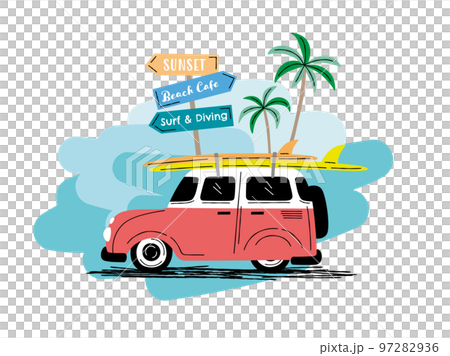 car with surfboard 97282936