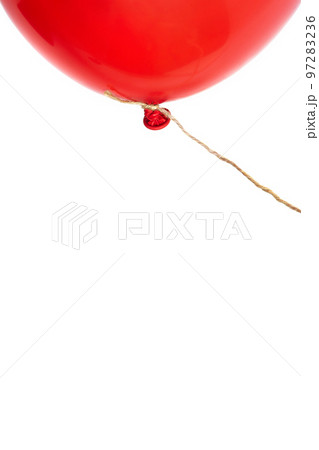 Red balloon on a string. Creative vertical banner. Copy space. 97283236