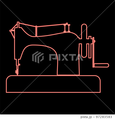Neon stitching machine Sewing machine Tailor equipment vintage red color vector illustration image flat style 97283583
