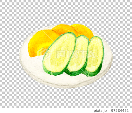 黃瓜和胡蘿蔔泡菜日本手繪水彩插畫素材 97284451