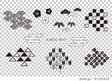 Hand drawn Japanese pattern black and white illustration material 97285829
