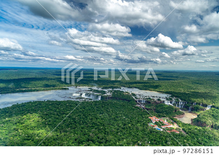 the largest system of waterfalls on Earth Iguazu view from a helicopter 97286151