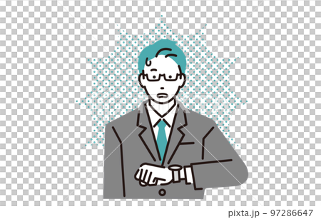 A business man who is impatient to see a wrist watch 97286647
