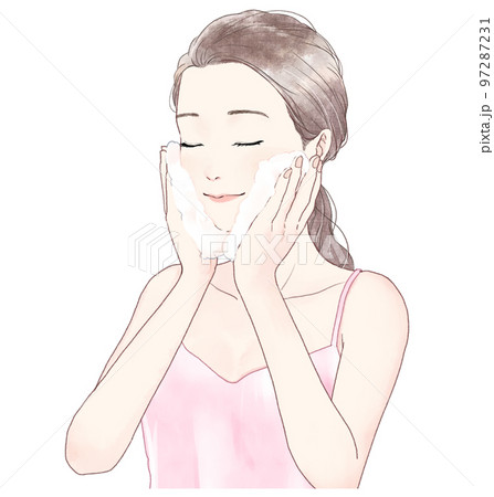 泡洗顔をする女性のイラスト 97287231