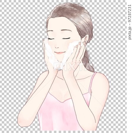 泡洗顔をする女性のイラスト 97287231