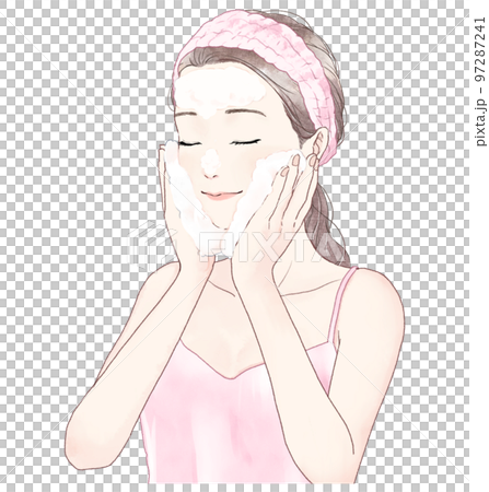 泡洗顔をする女性のイラスト 97287241