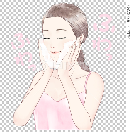 一個女人用泡沫洗臉的插圖 包括文本 97287242