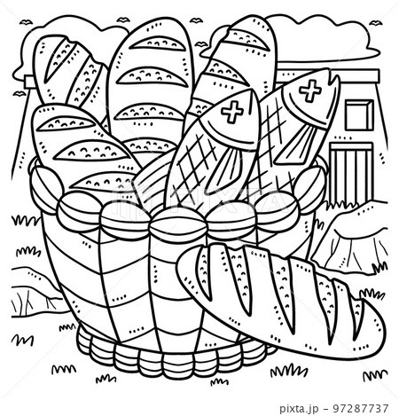 Christian Five Loaves and Two Fish Coloring Page Christian Five Loaves and Two Fish Coloring Page 97287737