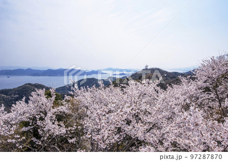 筆影山の桜　瀬戸内海国立公園　竜王山の風景　多島美の風景　広島観光名所　瀬戸内海と桜　G7サミット　 97287870