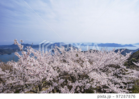 筆影山の桜　瀬戸内海国立公園　竜王山の風景　多島美の風景　広島観光名所　瀬戸内海と桜　G7サミット　 97287876
