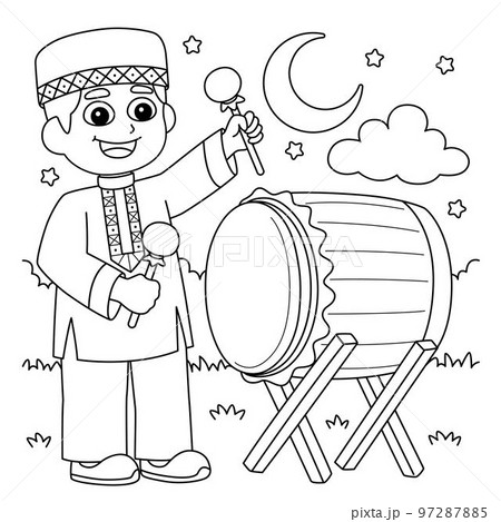 Ramadan Muslim Boy Playing Drum Coloring Page 97287885