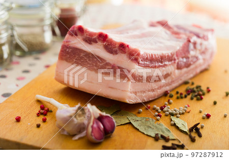 fresh piece of lard ready for salting fresh piece of lard ready for salting 97287912